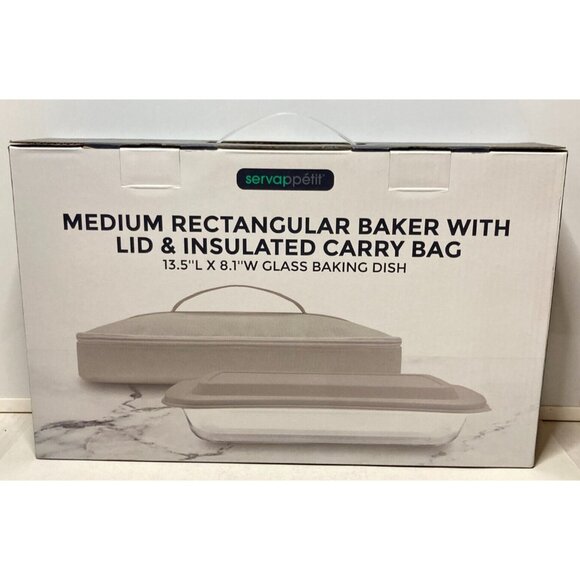 Servappetit Rectangle Baker Glass Baking Dish 13.5x8.1, Lid, Insulated Carry Bag - Picture 3 of 3